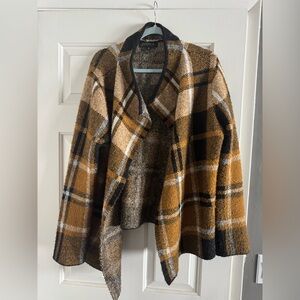 Joseph A. Plaid Open Front Coatigan in Mustard, Black & Ivory